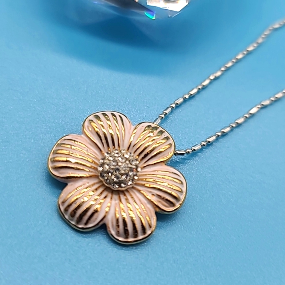 Brighton "PETAL PUSHER" Enamel Flower Pendant w/ Swarovski Crystal Center Pistil